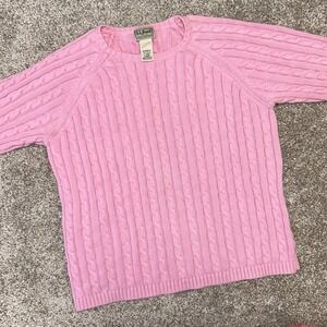 Vintage L.L. Bean Cable Knit Crewneck Sweater Women Size Large Pink Cotton